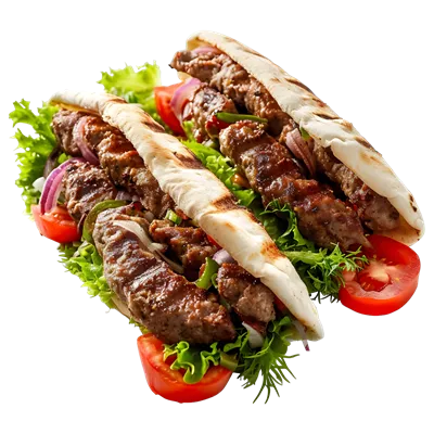 عکس دوربری تصویری زیبا و واقع گرایانه از کباب گوساله کبابی با پس زمینه شفاف