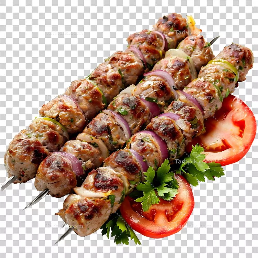 عکس دوربری تصویری زیبا و واقع گرایانه از کباب گوساله کبابی با پس زمینه شفاف