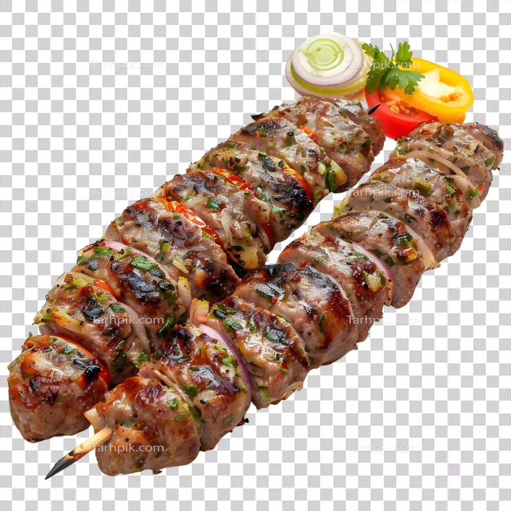 عکس دوربری تصویری زیبا و واقع گرایانه از کباب گوساله کبابی با پس زمینه شفاف