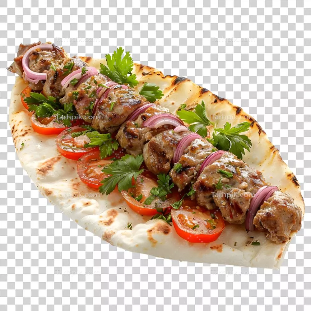 عکس دوربری تصویری زیبا و واقع گرایانه از کباب گوساله کبابی با پس زمینه شفاف