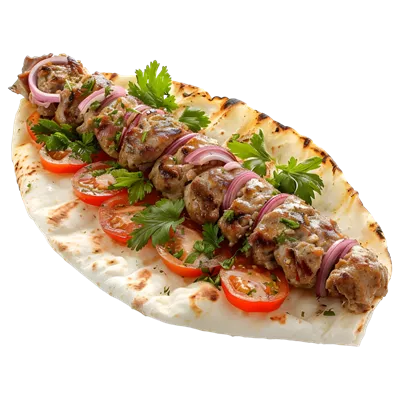 عکس دوربری تصویری زیبا و واقع گرایانه از کباب گوساله کبابی با پس زمینه شفاف