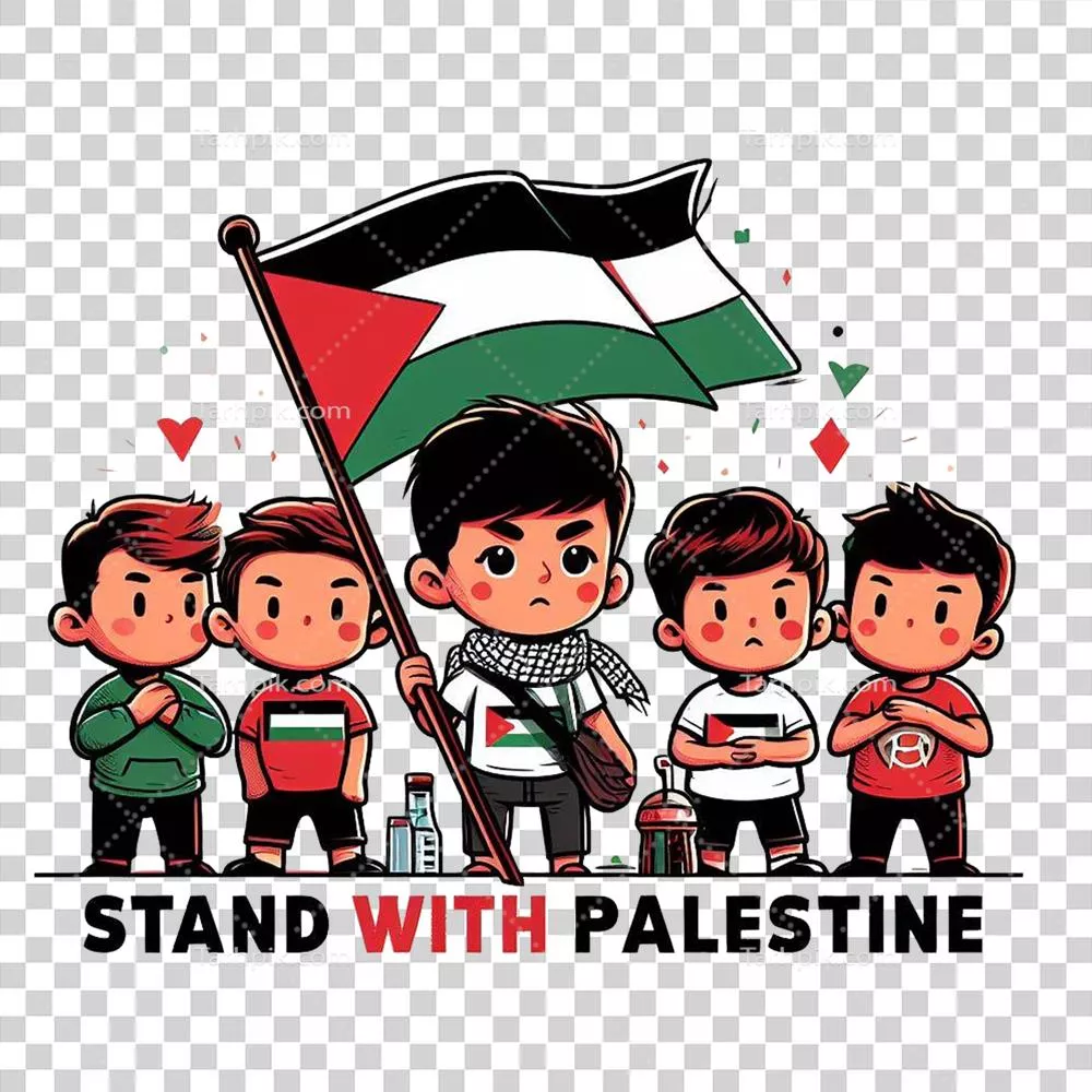 عکس دوربری تصویری از کودکان فلسطینی با پرچم، نماد همبستگی و امید