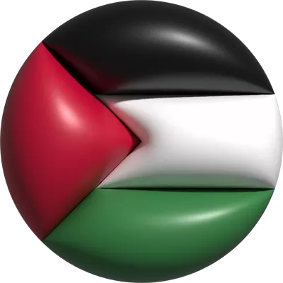 عکس دوربری پرچم سه بعدی فلسطین در قالب دایره ای با طراحی مدرن و جذاب