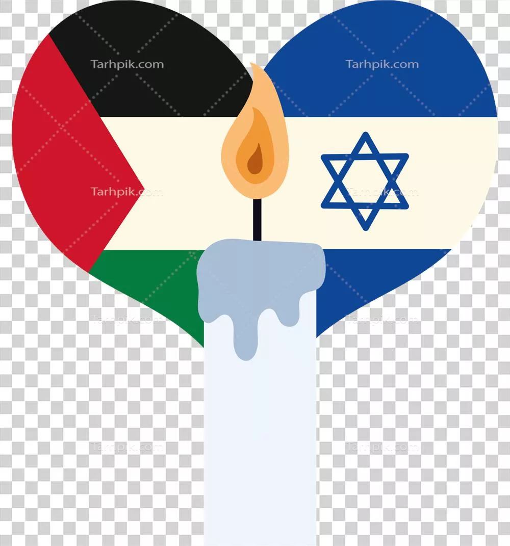 عکس دوربری تصویری زیبا از شمع قلبی شکل با نمادهای اسرائیل و فلسطین