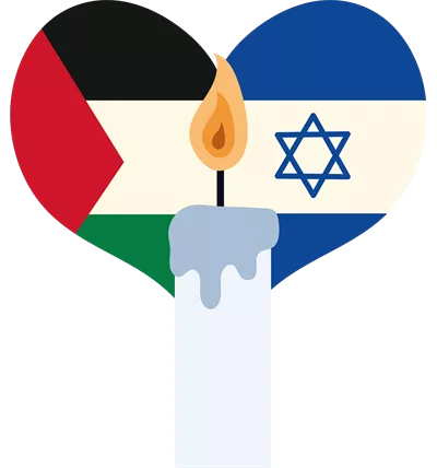 عکس دوربری تصویری زیبا از شمع قلبی شکل با نمادهای اسرائیل و فلسطین