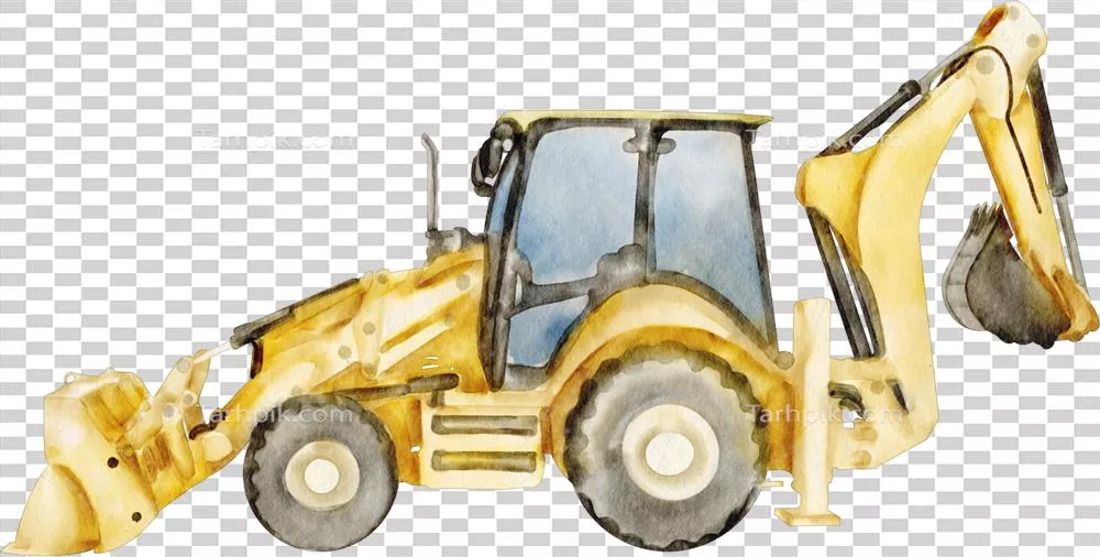 عکس دوربری عناصر هنری با طراحی آبرنگی از بیل مکانیکی برای پروژه های خلاقانه