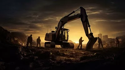 عکس ماشین حفاری در حال فعالیت: نمایی از عملیات خاکبرداری