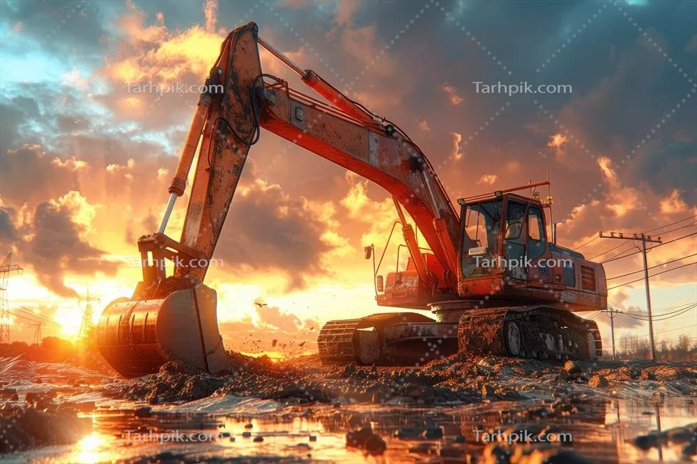 عکس تصویری از یک بیل مکانیکی در حال حفاری خاک در یک پروژه ساختمانی