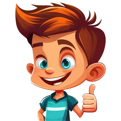 عکس دوربری شخصیت کارتونی پسر کوچک با علامت تایید و لبخند دلنشین
