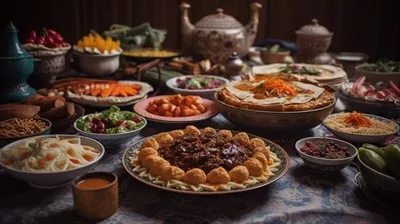 عکس غذاهای سنتی شرقی بر روی میز در جشن عید فطر و عید قربان