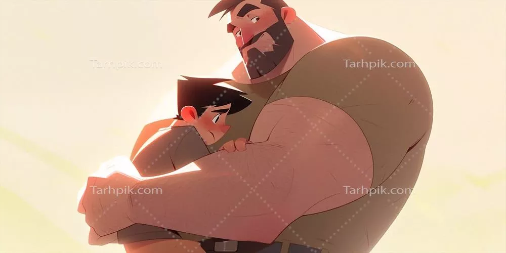 عکس تصویری دلنشین از آغوش پدر و پسر در یک کارتون گرم و صمیمی