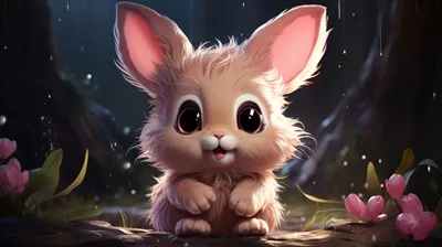 عکس خرگوش صورتی بامزه و شاداب در میان گل ها با طراحی هوش مصنوعی
