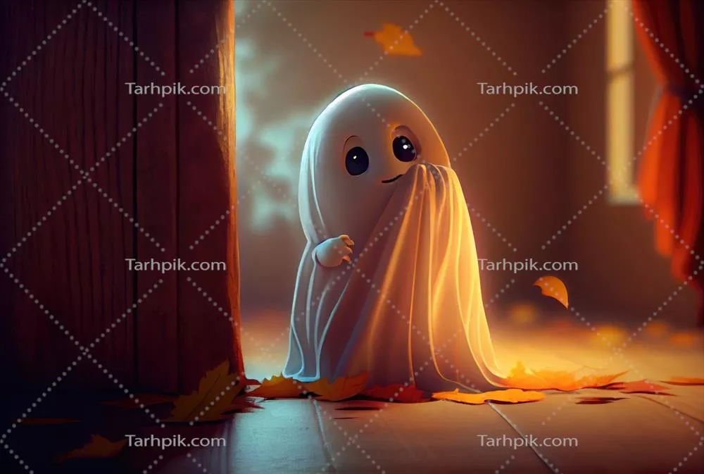 عکس شبحی بامزه و ترسناک در حال قایم موشک بازی در جشن هالووین