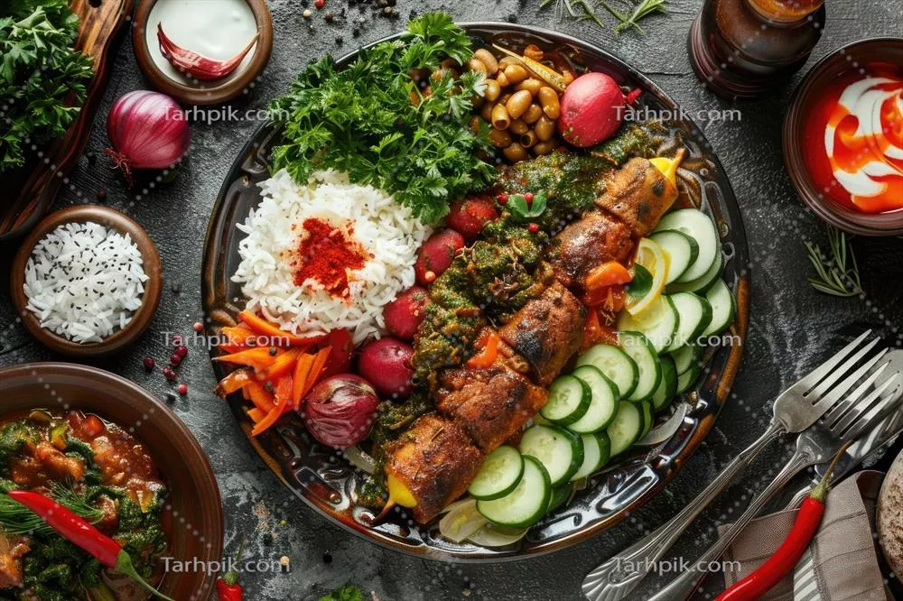 عکس تصویری جذاب از غذاهای سنتی ترکیه به صورت نمای بالا