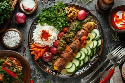 عکس تصویری جذاب از غذاهای سنتی ترکیه به صورت نمای بالا
