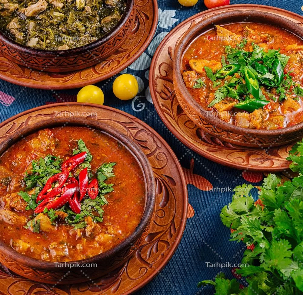 عکس طرز تهیه چاناخی گرجی با گوشت بره و سبزیجات در ظرف های سفالی