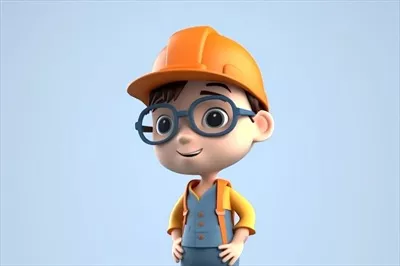 عکس کودک مهندس عمران در دنیای کارتونی و سه بعدی با طراحی هوش مصنوعی