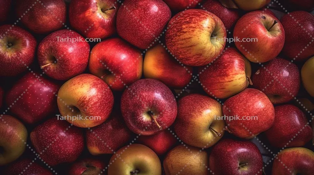 عکس تصویری واقع گرایانه از یک دسته سیب قرمز در نمای بالا