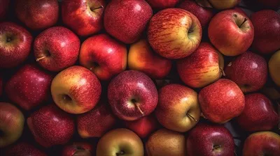 عکس تصویری واقع گرایانه از یک دسته سیب قرمز در نمای بالا