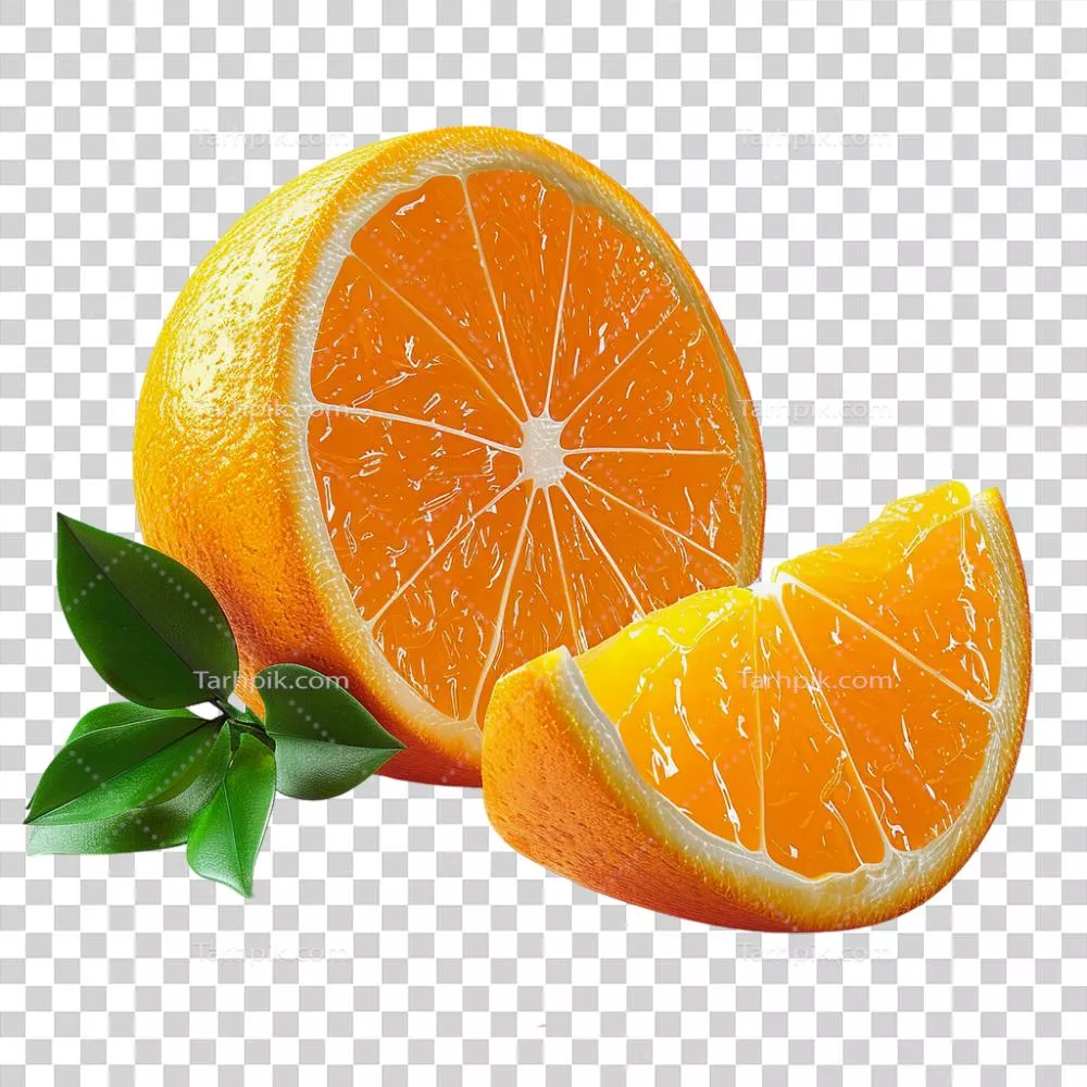 عکس دوربری برش تازه و واقعی پرتقال با جزئیات طبیعی و جذاب