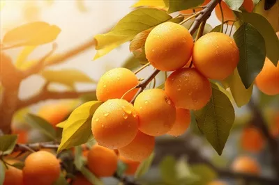 عکس درخت پرتقال کوچک با میوه های رسیده و خوشمزه در باغی زیبا