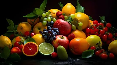عکس ترکیب تازه میوه های خوشمزه شامل پرتقال و سیب به صورت هوش مصنوعی