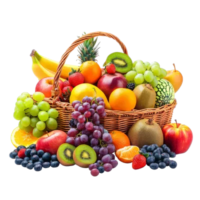 عکس دوربری تصویری واقع گرایانه از سبد میوه با طراحی شفاف و زیبا
