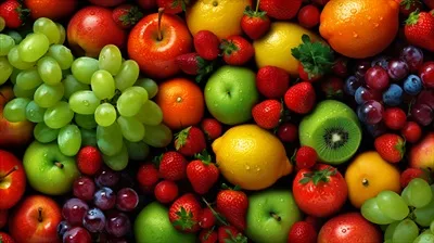 عکس تصویری زیبا از میوه های آبدار و رنگارنگ در نمای بالا
