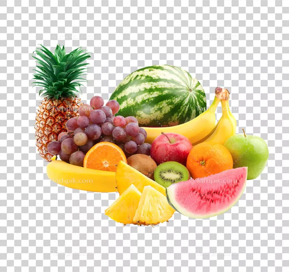 عکس دوربری مجموعه ای از میوه ها با پس زمینه شفاف و طراحی زیبا