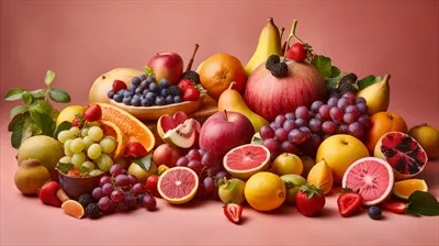 عکس محصولات طبیعی و متنوع جدید بر روی زمینه صورتی روشن