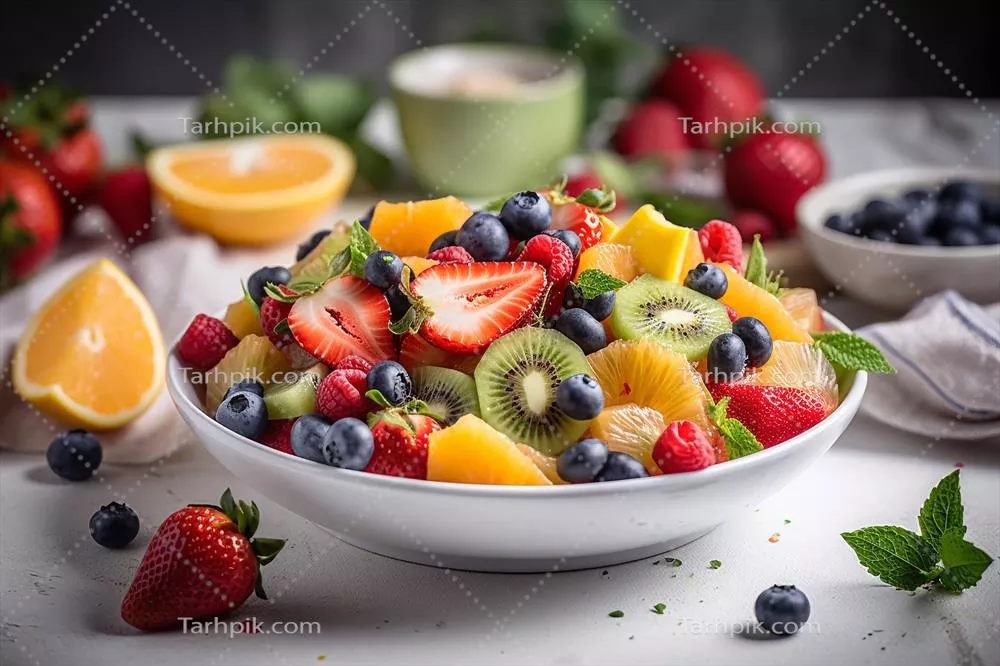 عکس سالاد میوه خوشمزه و رنگارنگ با ترکیب متنوع میوه ها