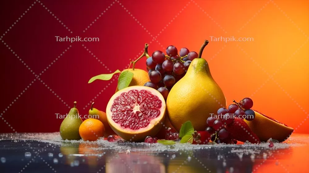 عکس نیمه میوه کانستیل با پس زمینه ای رنگارنگ و انتزاعی
