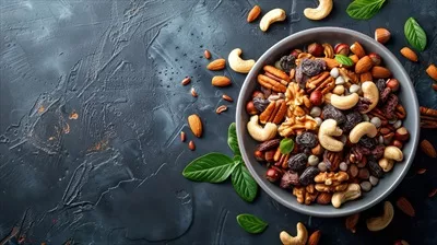 عکس کاسه ای پر از آجیل و برگ های نعناع برای پذیرایی شیک