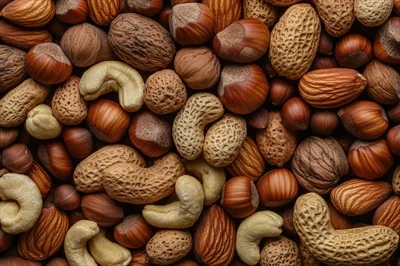 عکس ترکیب متنوع و خوشمزه از مغزها به عنوان پس زمینه ای بافت دار و طبیعی