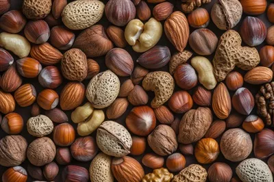 عکس ترکیب متنوع و خوشمزه از مغزها به عنوان پس زمینه ای بافت دار و طبیعی
