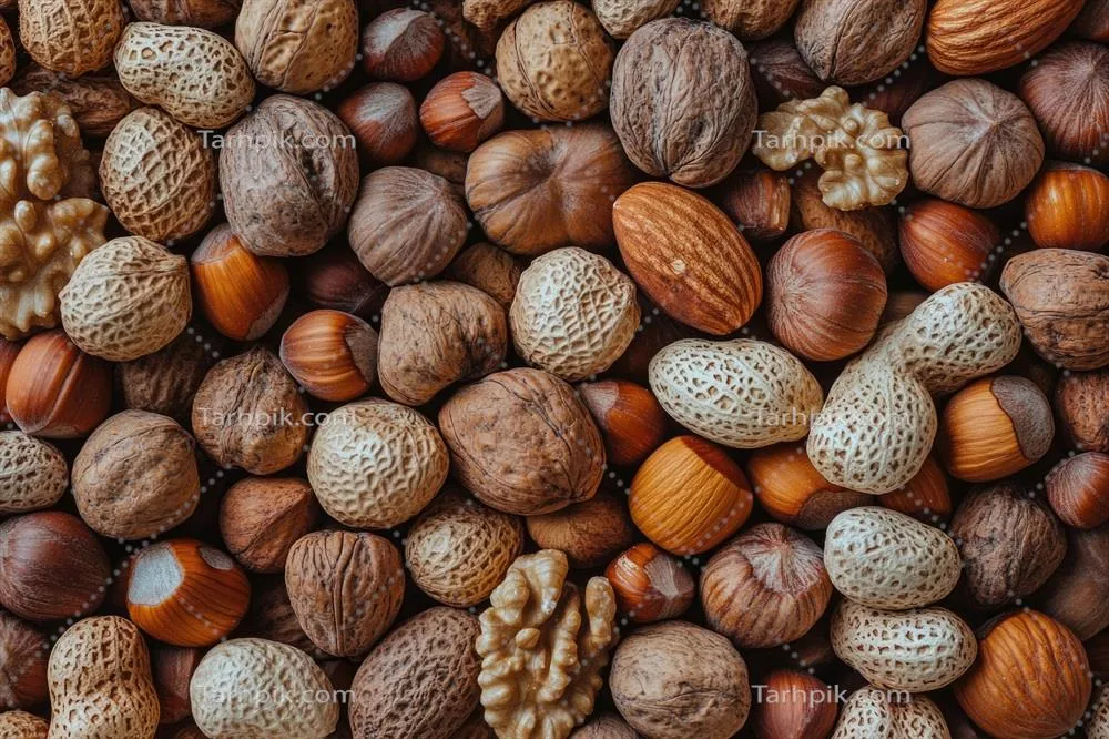 عکس ترکیب متنوع آجیل ها به عنوان پس زمینه ای با بافت غنی و طبیعی