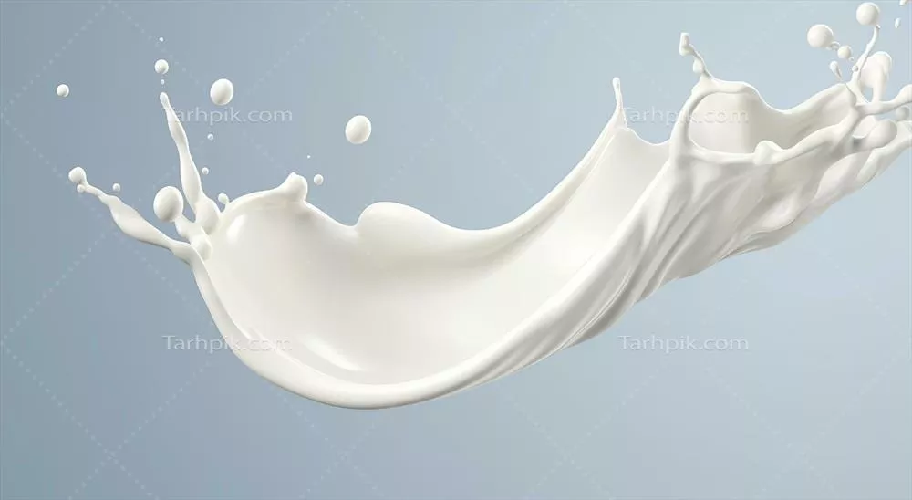عکس پاشش شیر سفید بر روی پس زمینه، تصویرسازی سه بعدی از مایع