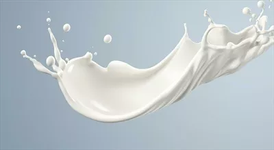 عکس پاشش شیر سفید بر روی پس زمینه، تصویرسازی سه بعدی از مایع