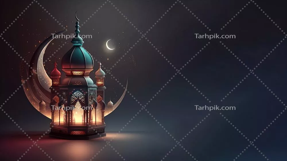 عکس تصویری زیبا از مسجد و فانوس در ماه رمضان با طراحی هوش مصنوعی