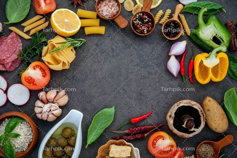 عکس مواد اولیه غذاهای ایتالیایی در یک قاب زیبا و جذاب