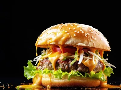 عکس برگر بزرگ و خوشمزه با پنیر، مناسب برای تبلیغات غذایی