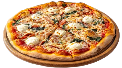عکس دوربری پیتزای ایتالیایی خوشمزه و جذاب با طراحی زیبا و شفاف