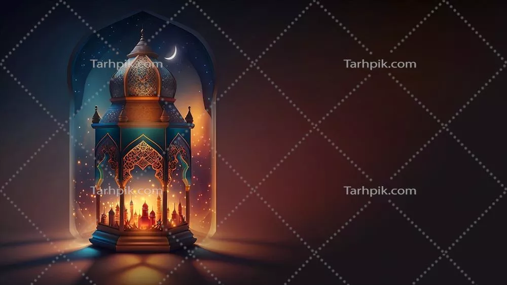 عکس تصویری زیبا از مسجد و فانوس در ماه رمضان با طراحی هوش مصنوعی