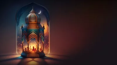 عکس تصویری زیبا از مسجد و فانوس در ماه رمضان با طراحی هوش مصنوعی