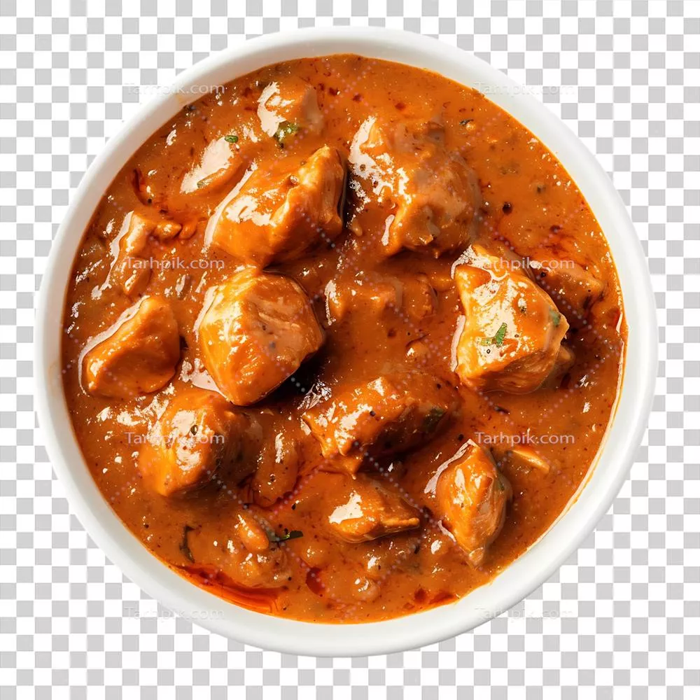 عکس دوربری طرز تهیه خورشت مرغ با ادویه های خوشمزه در کاسه سفید
