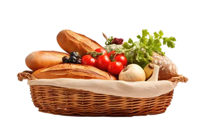 عکس دوربری سبد پر از مواد غذایی ارگانیک تولید شده با هوش مصنوعی بر روی پس زمینه شفاف