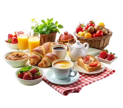 عکس دوربری آماده سازی صبحانه متنوع با قهوه و آبمیوه های شیرین و خوشمزه