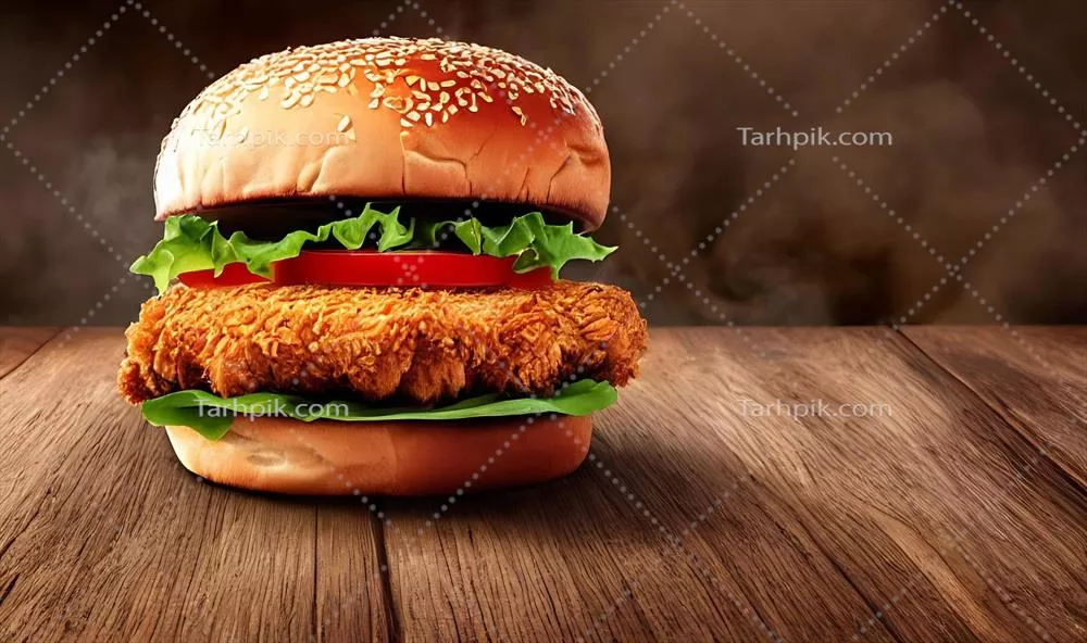 عکس برگر مرغ تازه و خوشمزه با گوشت مرغ سرخ شده و طعم بی نظیر