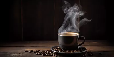 عکس تصویری زیبا از صبحانه با قهوه و عطر دلپذیر دانه های قهوه