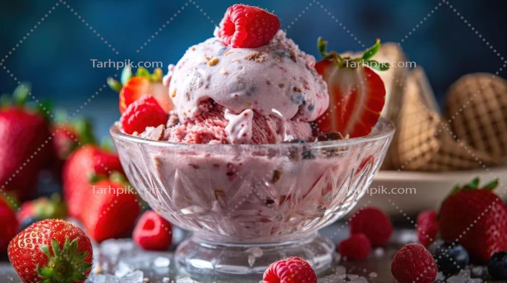 عکس تصویری زیبا از بستنی توت فرنگی با طراحی خلاقانه و جذاب